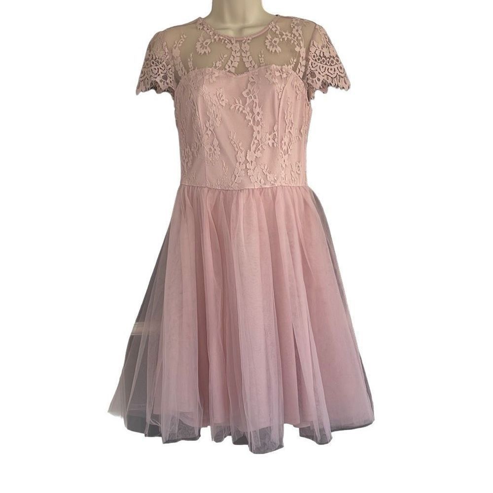 Mohito Collection Dress Pink Tulle Short Sleeve Lace Ballerina 6 Fit Flare